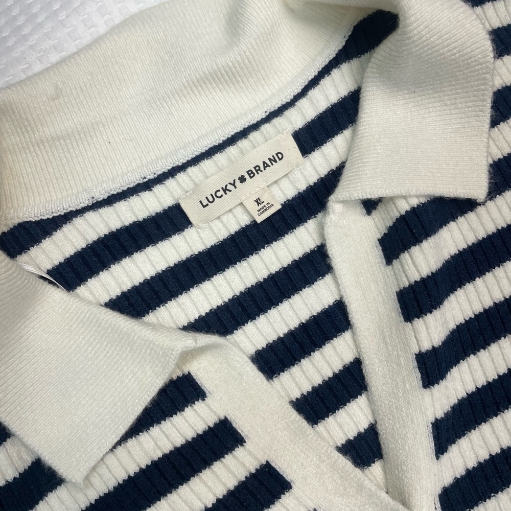 NWT Lucky Brand Navy and Cream Striped Long Sleeve Cardigan Size XL - Picture 2 of 9